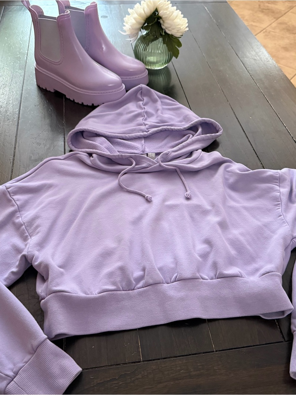 ASOS Cropped Hoodie in Lilac